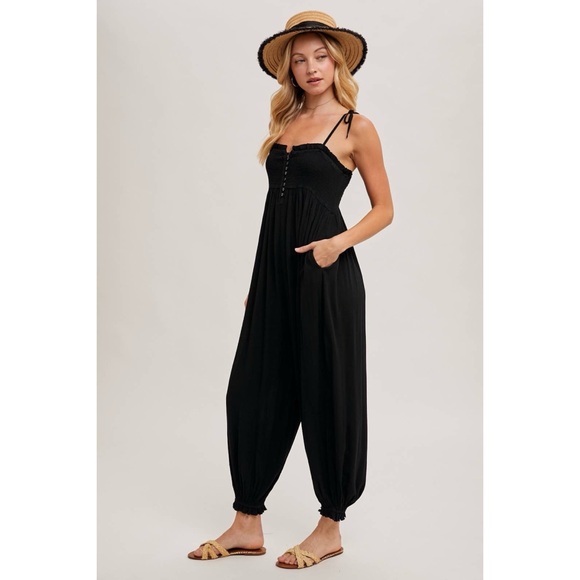 Gauze Smocked Jumpsuit - Picture 2 of 4